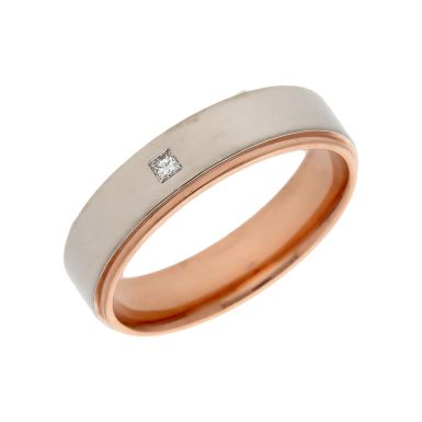 Pre-Owned Palladium & Rose Gold Diamond Set Wedding Band Ring