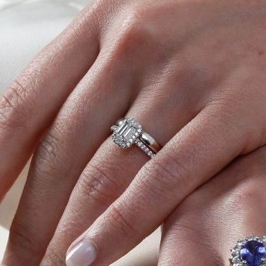 Pre-Owned 18ct White Gold GIA Emerald Cut Diamond Halo Ring