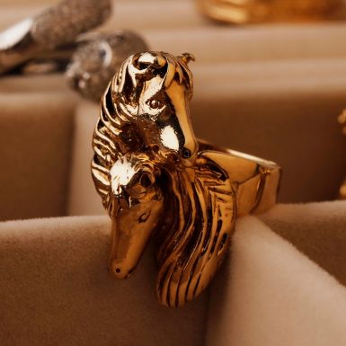 Pre-Owned 9ct Yellow Gold Double Horses Head Ring