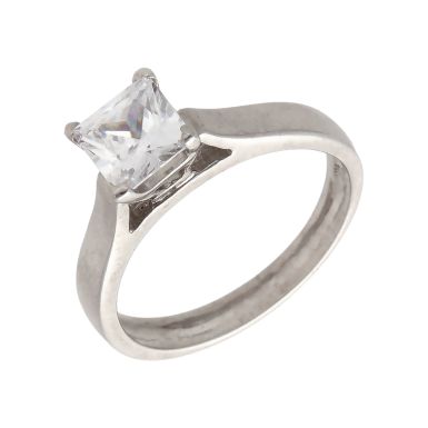 Pre-Owned 9ct White Gold Square Cubic Zirconia Solitaire Ring