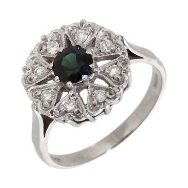 Pre-Owned 18ct White Gold Sapphire & Diamond Cluster Ring