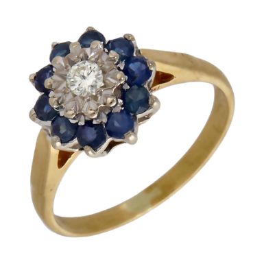 Pre-Owned 18ct Yellow Gold Sapphire & Diamond Cluster Ring