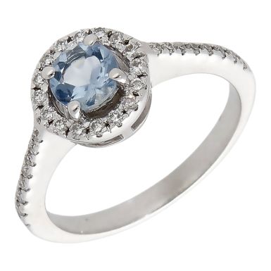 Pre-Owned 18ct White Gold Aquamarine & Diamond Halo Ring