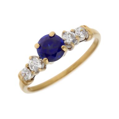 Pre-Owned 14ct Gold Synthetic Sapphire & Cubic Zirconia Ring