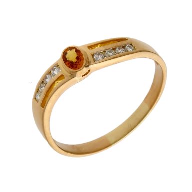 Pre-Owned 14ct Gold Orange Topaz & Diamond Wave Dress Ring