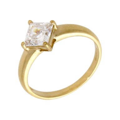 Pre-Owned 18ct Yellow Gold Square Cubic Zirconia Solitaire Ring