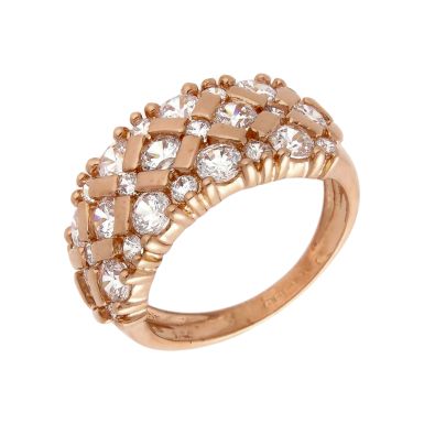 Pre-Owned 14ct Rose Gold Cubic Zirconia Multi Row Dress Ring