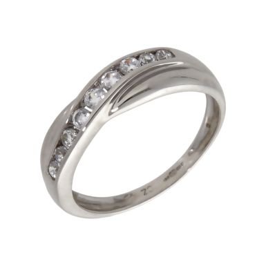 Pre-Owned 9ct White Gold Cubic Zirconia Crossover Wave Ring