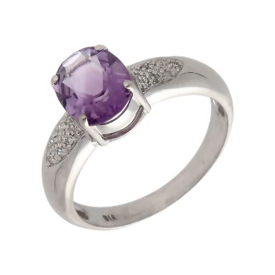 Pre-Owned 9ct White Gold Amethyst & Diamond Dress Ring