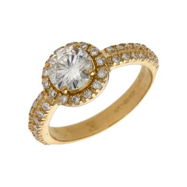 Pre-Owned 9ct Yellow Gold Moissanite Halo Ring