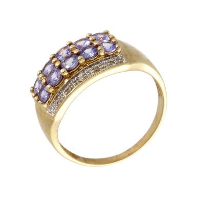 Pre-Owned 9ct Gold Tanzanite & Diamond Multi Row Dress Ring