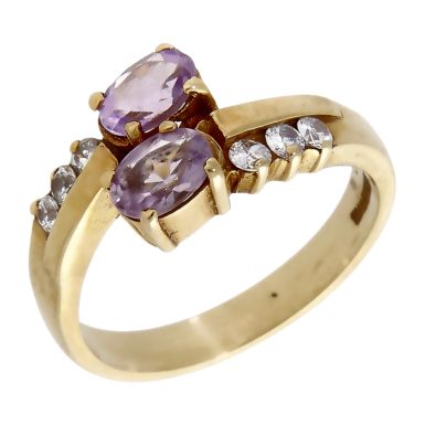 Pre-Owned 9ct Gold Amethyst & Cubic Zirconia Twist Ring