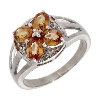 Pre-Owned 9ct White Gold Orange Topaz & Diamond Cluster Ring