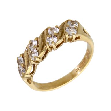 Pre-Owned 9ct Yellow Gold Cubic Zirconia Wave Ring