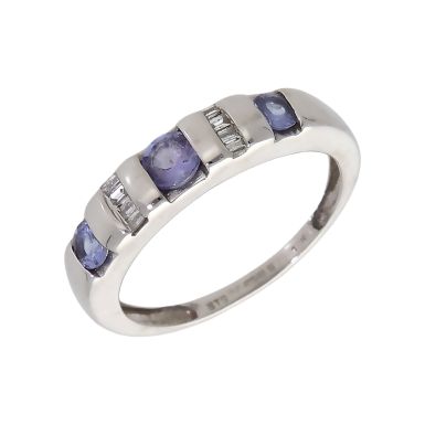 Pre-Owned 9ct White Gold Tanzanite & Diamond Dress Ring