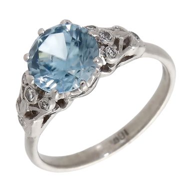 Pre-Owned 18ct White Gold Blue Zircon & Diamond Dress Ring