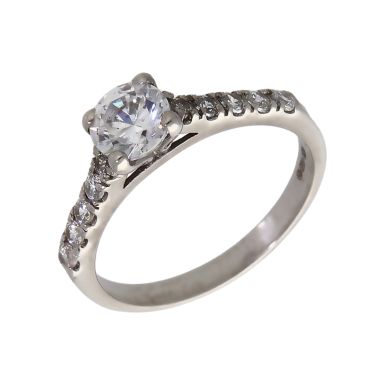 Pre-Owned 9ct Gold Cubic Zirconia Solitaire & Shoulders Ring