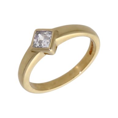 Pre-Owned 9ct Yellow Gold Square Cubic Zirconia Solitaire Ring