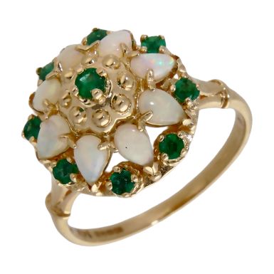 Pre-Owned 14ct Yellow Gold Emerald & Opal Cluster Ring