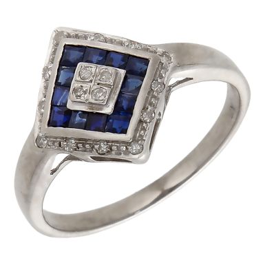 Pre-Owned 9ct White Gold Sapphire & Diamond Cluster Ring