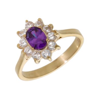 Pre-Owned 9ct Gold Purple & White Cubic Zirconia Cluster Ring