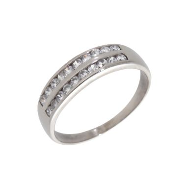 Pre-Owned 9ct White Gold Cubic Zirconia 2 Row Half Eternity Ring