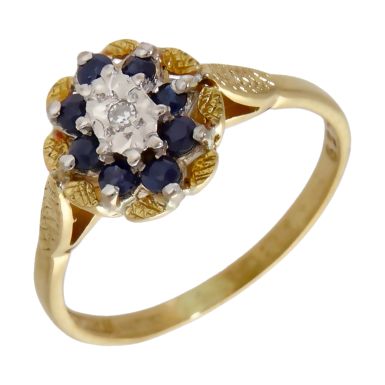Pre-Owned 18ct Yellow Gold Sapphire & Diamond Cluster Ring