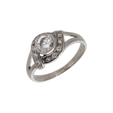 Pre-Owned 18ct White Gold Cubic Zirconia Halo Twist Ring