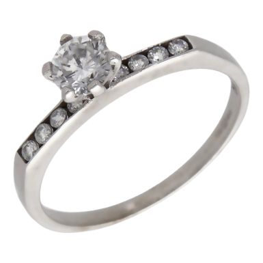 Pre-Owned 9ct White Gold Cubic Zirconia Solitaire & Band Ring