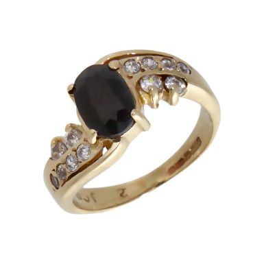 Pre-Owned 9ct Gold Sapphire & Cubic Zirconia Wave Twist Ring