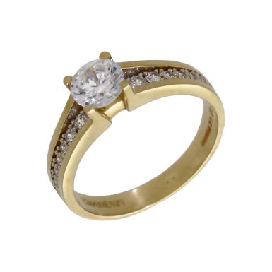 Pre-Owned 14ct Yellow Gold Cubic Zirconia Solitaire Band Ring