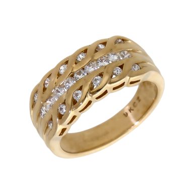 Pre-Owned 9ct Yellow Gold Cubic Zirconia 3 Row Dress Ring