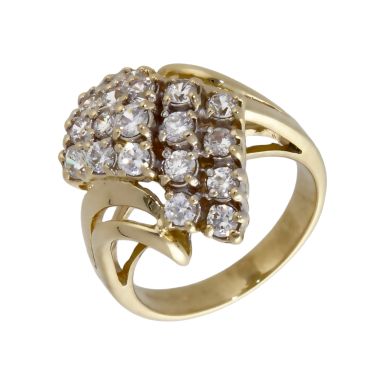 Pre-Owned 9ct Yellow Gold Cubic Zirconia Cluster Wave Ring