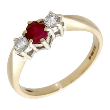 Pre-Owned 9ct Yellow Gold Ruby & Diamond Troligy Ring