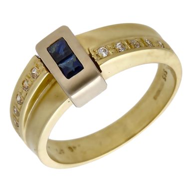 Pre-Owned 14ct Yellow & White Gold Sapphire & Diamond Dress Ring