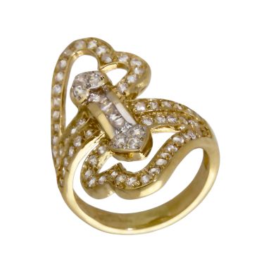 Pre-Owned 18ct Gold Cubic Zirconia Double Heart Twist Ring