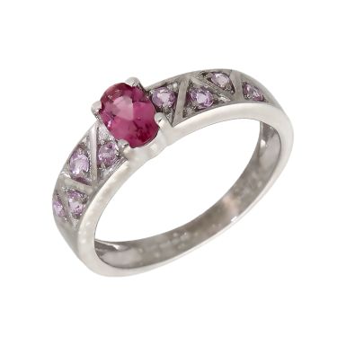 Pre-Owned 9ct White Gold Pink Tourmaline Fancy Dress Ring