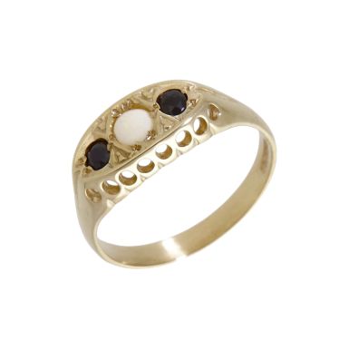Pre-Owned 9ct Yellow Gold Sapphire & Opal Trilogy Signet Ring