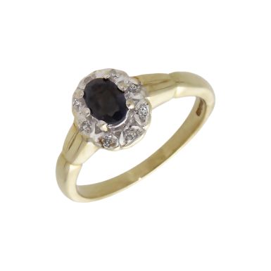 Pre-Owned 9ct Yellow Gold Sapphire & Diamond Cluster Ring