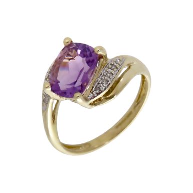 Pre-Owned 9ct Yellow Gold Amethyst & Diamond Twist Dress Ring