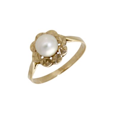 Pre-Owned 9ct Yellow Gold Pearl Set Flower Dress Ring