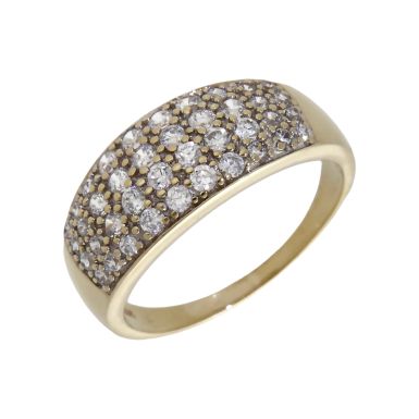 Pre-Owned 9ct Gold Cubic Zirconia Domed Multi Row Dress Ring