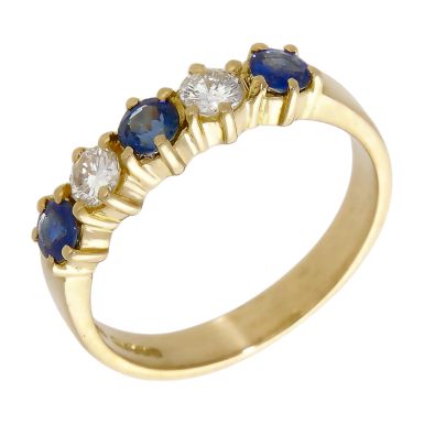 Pre-Owned 18ct Gold Sapphire & Diamond 5 Stone Eternity Ring
