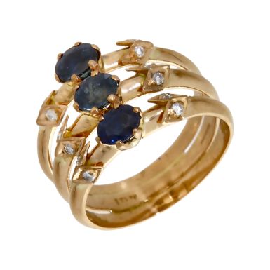 Pre-Owned 18ct Yellow Gold Sapphire & Diamond 3 Row Dress Ring