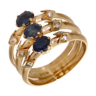 Pre-Owned 18ct Yellow Gold Sapphire & Diamond 3 Row Dress Ring