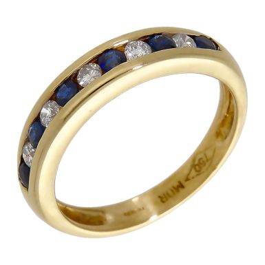Pre-Owned 18ct Yellow Gold Sapphire & Diamond Half Eternity Ring