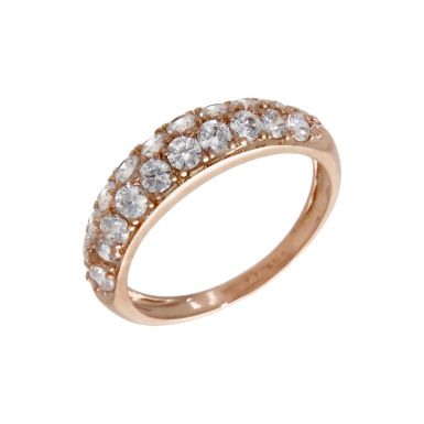 Pre-Owned 14ct Rose Gold 2 Row Cubic Zirconia Domed Dress Ring