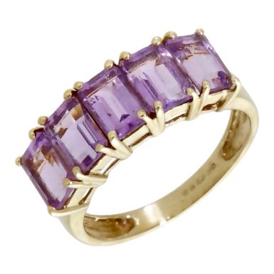 Pre-Owned 9ct Yellow Gold Amethyst 5 Stone Dress Ring