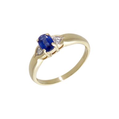 Pre-Owned 9ct Yellow Gold Sapphire & Diamond Trilogy Dress Ring