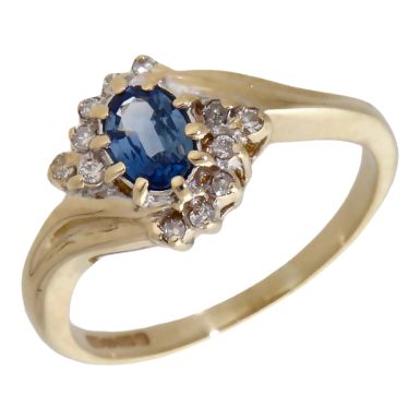 Pre-Owned 9ct Gold Blue Topaz & Diamond Cluster Twist Ring